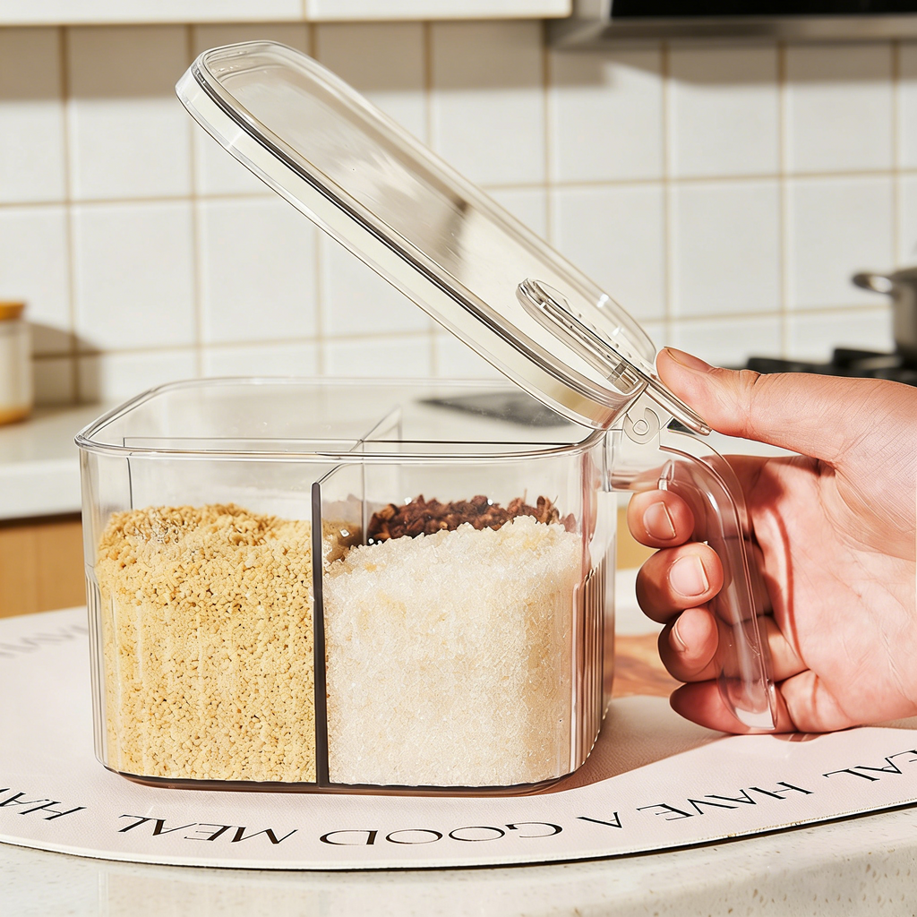 Press-Top 4-Compartment Spice Box｜Airtight & Moisture-Proof with Spoon