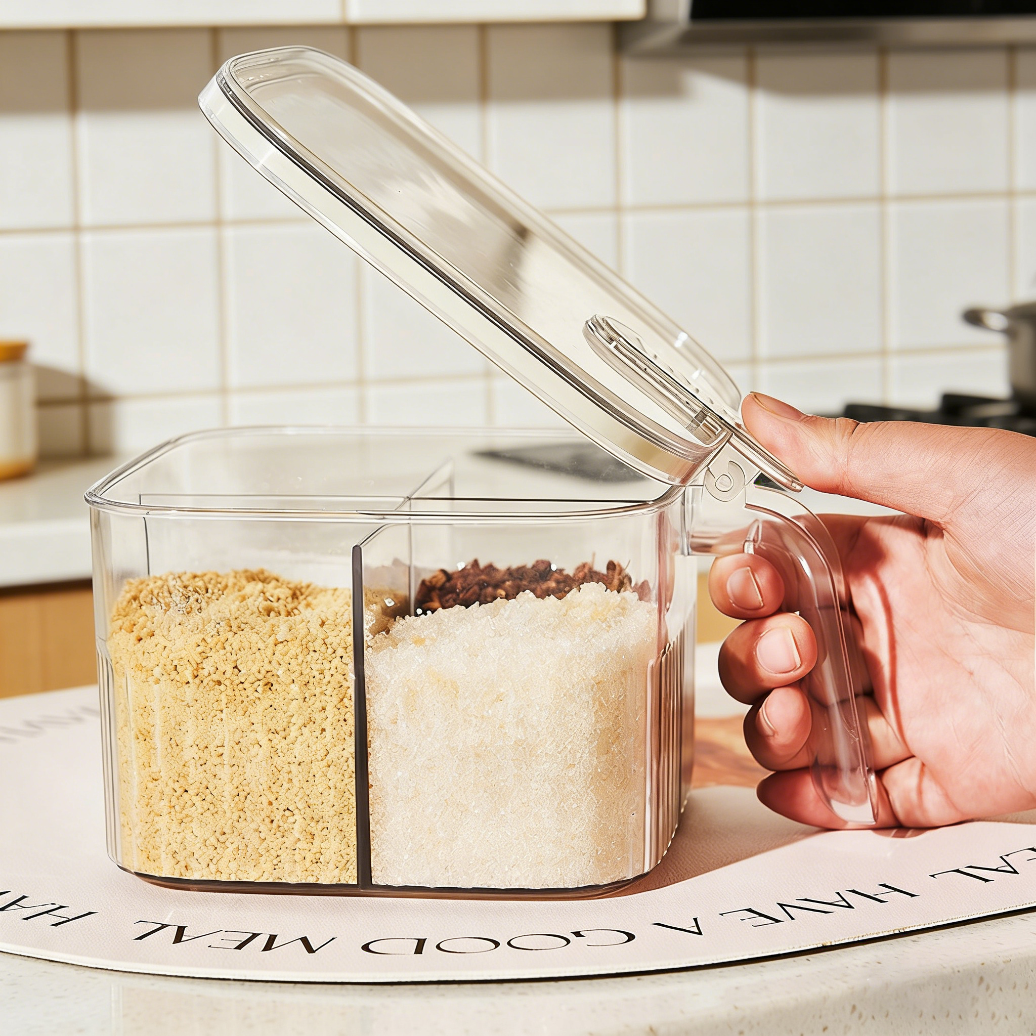 Press-Top 4-Compartment Spice Box｜Airtight & Moisture-Proof with Spoon